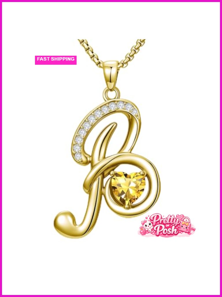 18k Gold Plated Initial Birthstone Pendant Necklace